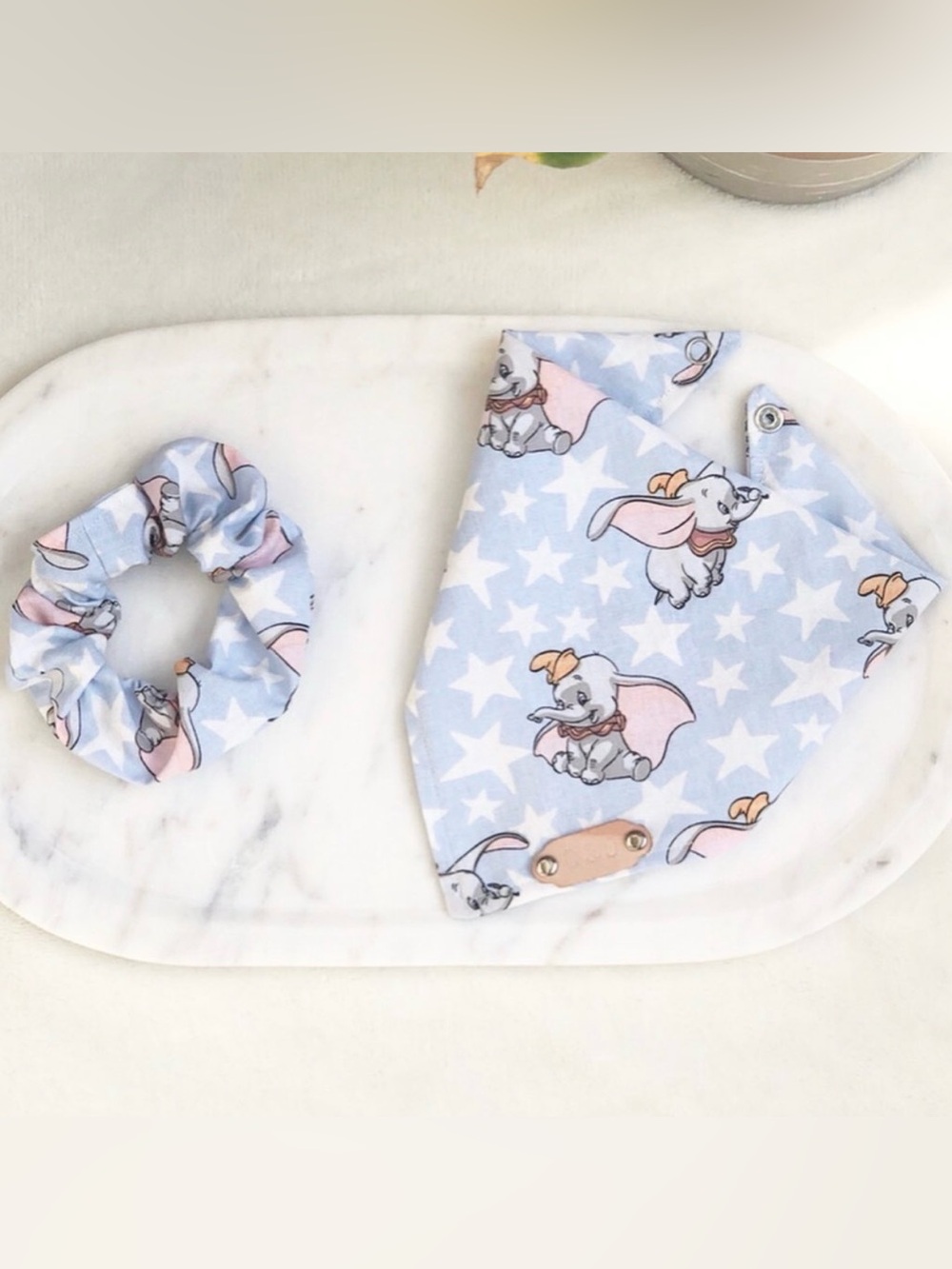 NWT Dumbo Star Print Blue Dog Bandana Bib with Matching Scrunchie - Small